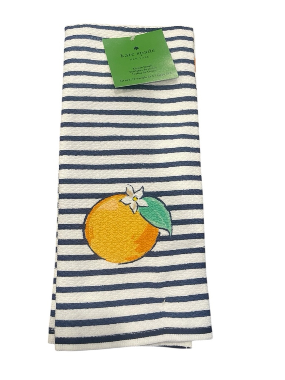 kate spade Set of 3 Large Kitchen Towels - Striped Navy , Oranges. more